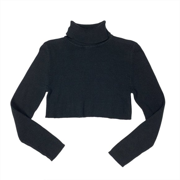 Vintage 90s Y2K Black Turtleneck Crop Top Sweater - Picture 2 of 7